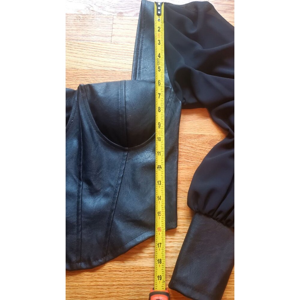 Black Long Sleeve Faux Leather Corset Bustier Sheer Sleeves Milkmade Goth Small - Picture 10 of 12